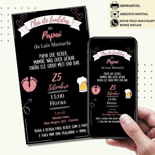 Convite Chá de Bebê Chá de Beber Chá de Fraldas Digital