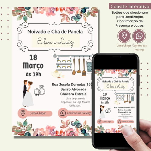 Convite Chá de Cozinha Panela Noivado Digital Interativo
