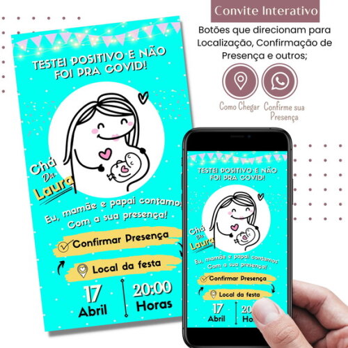 Convite Chá de Fraldas Bebe Flork Bentô Digital Interativo
