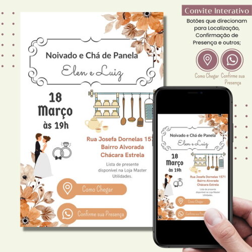 Convite Chá de Cozinha Panela Noivado Digital Interativo