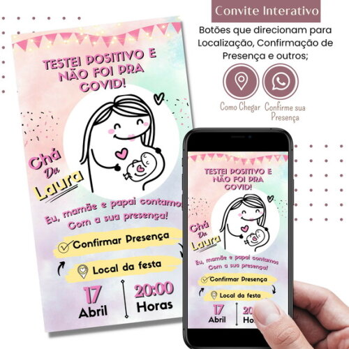 Convite Chá de Fraldas Bebe Flork Bentô Digital Interativo