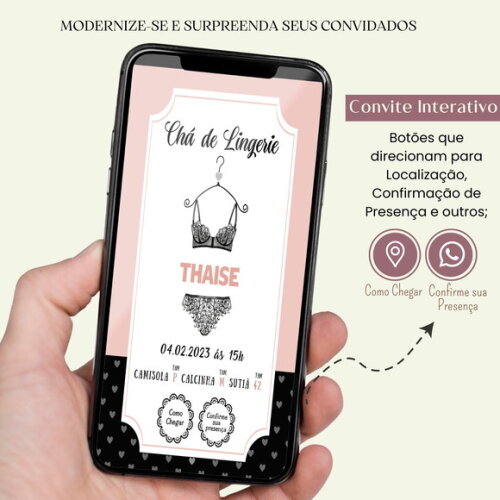 Convite Chá de Lingerie Digital Interativo Virtual