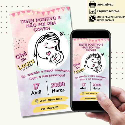 Convite Chá de Fraldas Chá Bebe Flork Bentô Digital Virtual