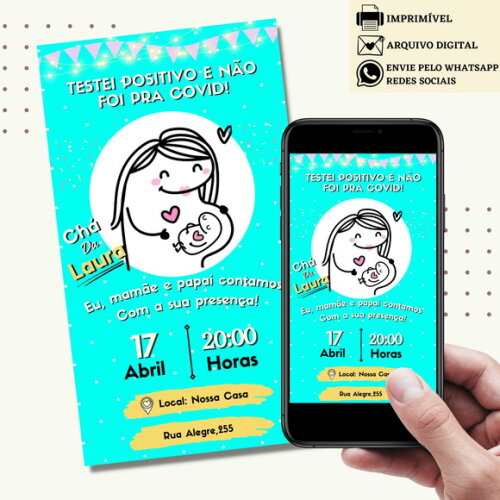 Convite Chá de Fraldas Chá Bebe Flork Bentô Digital Virtual