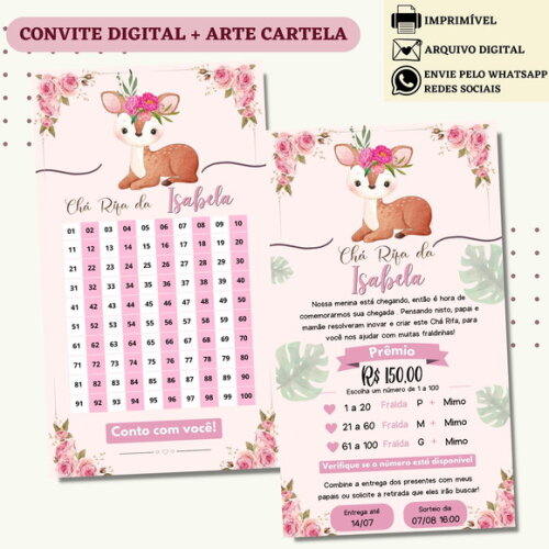 Convite Chá Rifa Bosque Chá Bebê Fralda Digital + Cartela