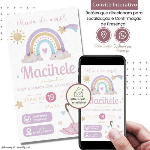 Convite Chuva de Amor Arco Irís Boho Digital Interativo