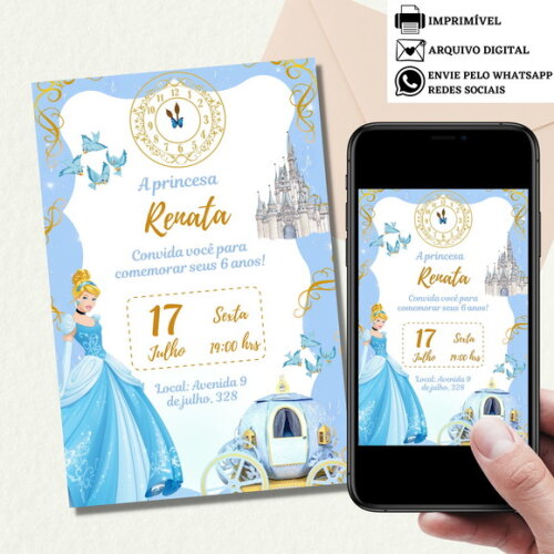 Convite Cinderela Castelo Digital Aniversário Virtual