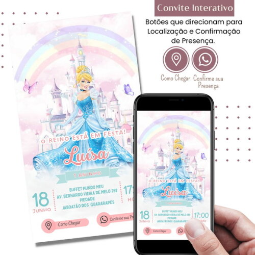 Convite Cinderela Digital Interativo Virtual