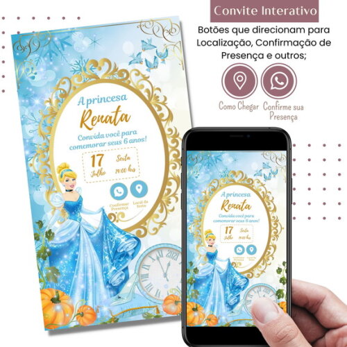 Convite Cinderela Digital Virtual Interativo