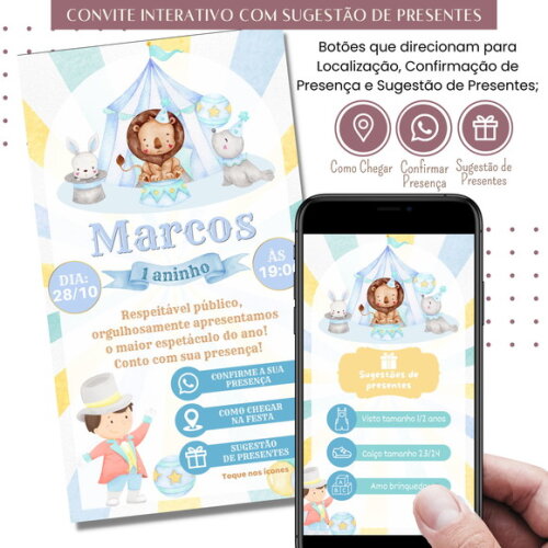 Convite Circo Digital Interativo Sugestão de Presente