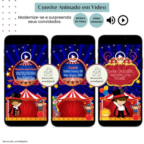 Convite Circo em Vídeo Animado com Música Digital