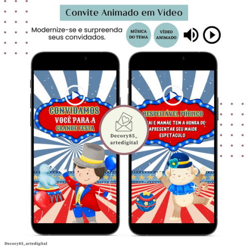 Convite Circo em Vídeo Animado com Música Digital