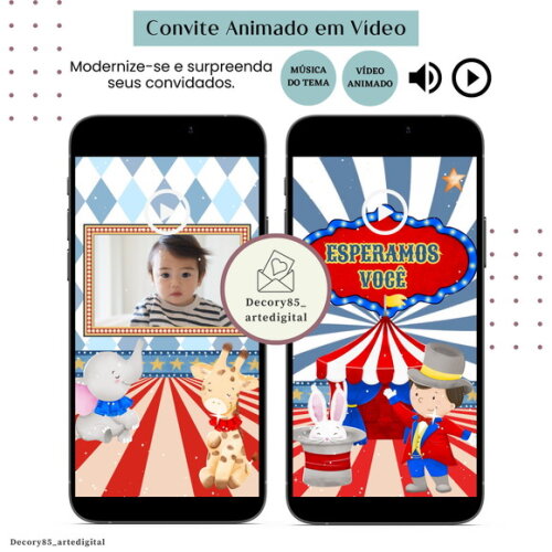 Convite Circo em Vídeo Animado com Música Digital