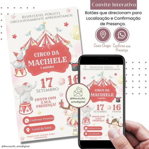 Convite Circo Vermelho Digital Interativo Virtual