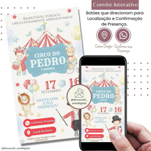 Convite Circo Vermelho Digital Interativo Virtual