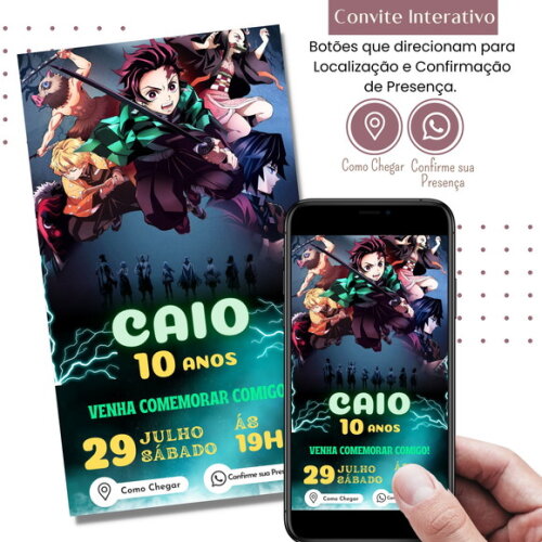 Convite Demon Slayer - Kimetsu no Yaiba Digital Interativo