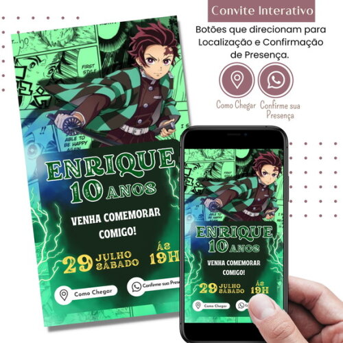 Convite Demon Slayer - Kimetsu no Yaiba Digital Interativo