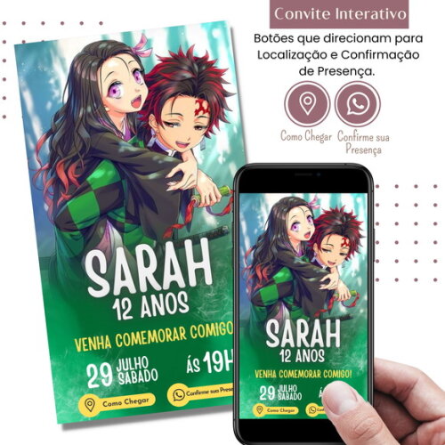 Convite Demon Slayer - Kimetsu no Yaiba Digital Interativo