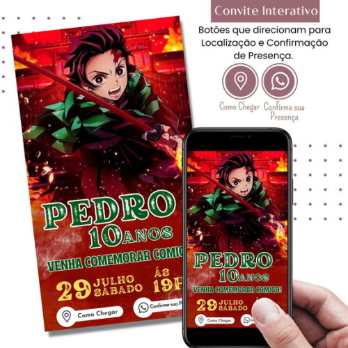 Convite Demon Slayer - Kimetsu no Yaiba Digital Interativo