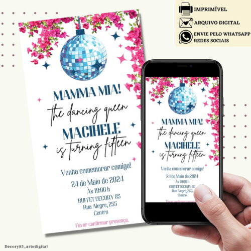 Convite Digital Dancing Queen Mamma Mia Virtual