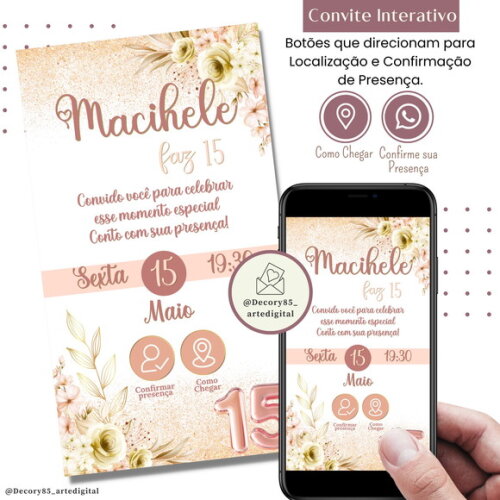 Convite Digital Feminino Adulto Floral 15,20,30,40,50 Anos