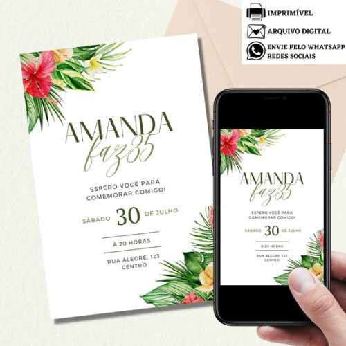 Convite Digital Feminino Adulto Floral 15,20,30,40,50 Anos