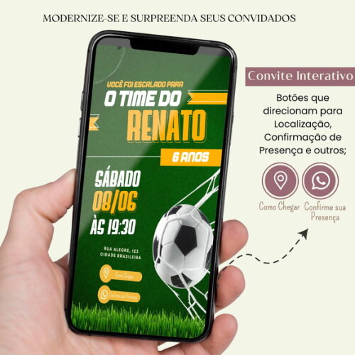 Convite Digital Interativo Virtual Futebol Copa do Mundo