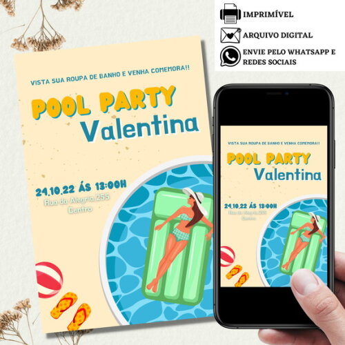 Convite Digital Pool Party Churrasco Piscina Tardezinha