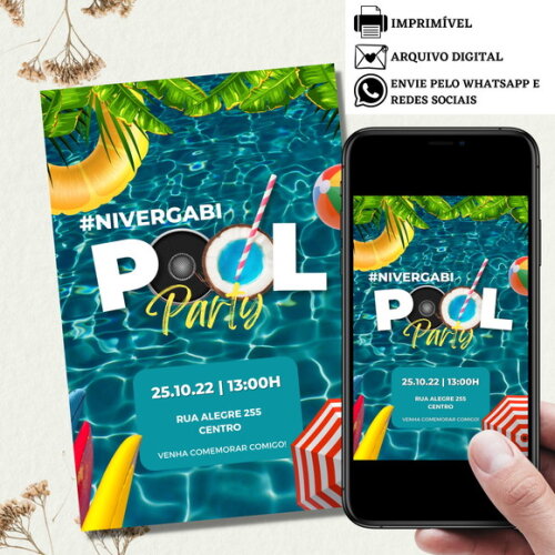 Convite Digital Pool Party Churrasco Piscina Tardezinha