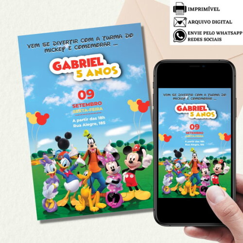 Convite Digital Virtual Aniversário Turma do Mickey Mouse