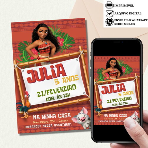 Convite Digital Virtual Moana Aniversário Festa