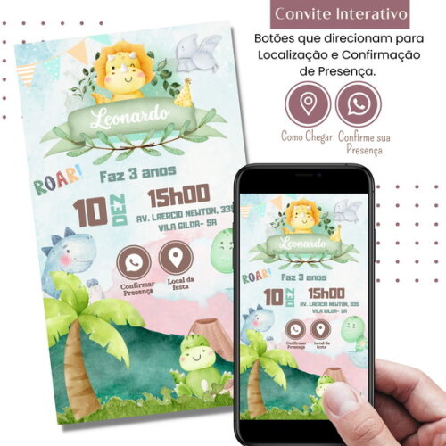 Convite Dino Baby Dinossauros Digital Interativo Virtual