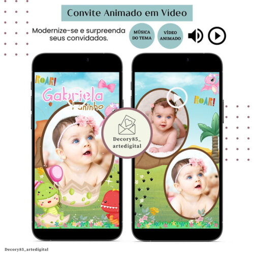 Convite Dino Baby em Vídeo Animado com Música Digital
