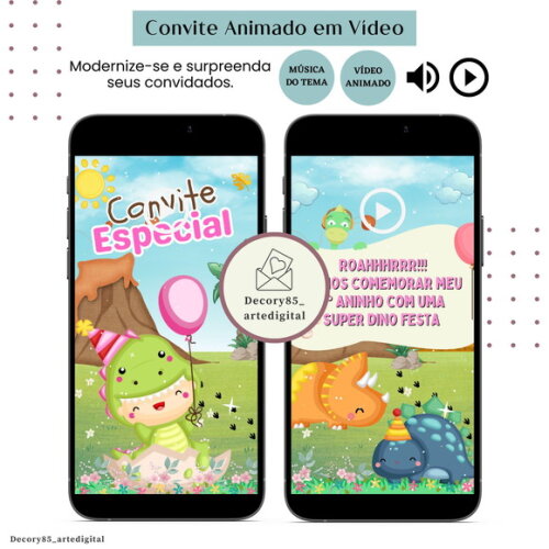 Convite Dino Baby em Vídeo Animado com Música Digital