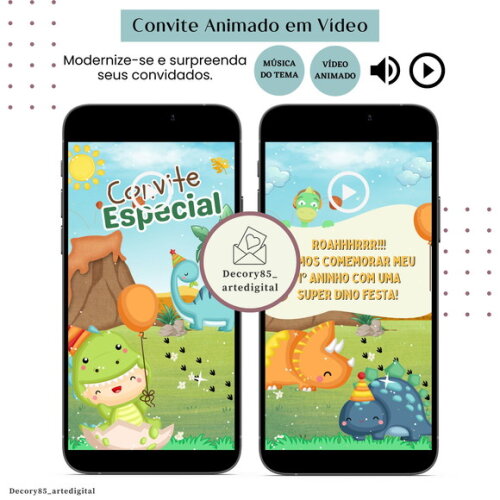 Convite Dino Baby em Vídeo Animado com Música Digital