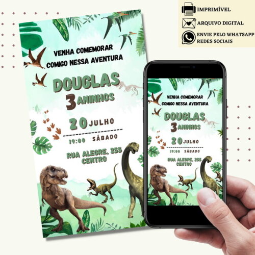 Convite Dinossauro Jurassic Park Digital Virtual