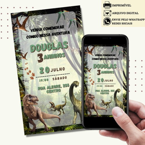 Convite Dinossauro Jurassic Park Digital Virtual