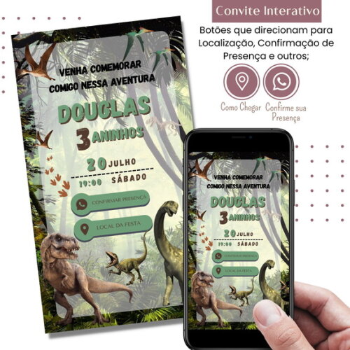 Convite Dinossauros Digital Interativo Virtual