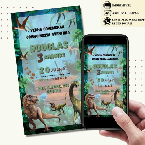 Convite Dinossauro Jurassic Park Digital Virtual