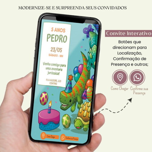 Convite Dinossauros Digital Interativo Virtual Aniversário