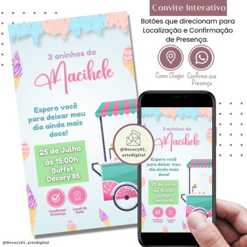 Convite Doce Confeitaria Virtual Digital Interativo