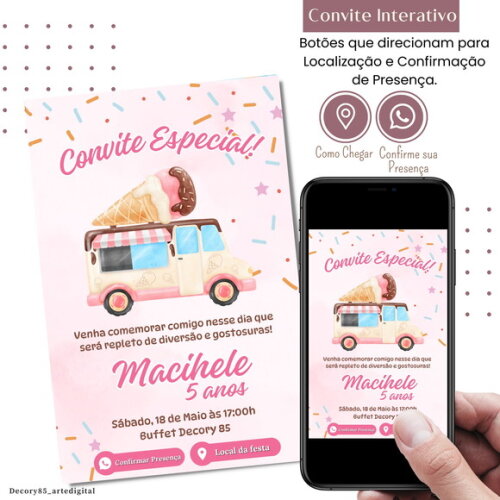 Convite Doce Confeitaria Sorvete Digital Interativo