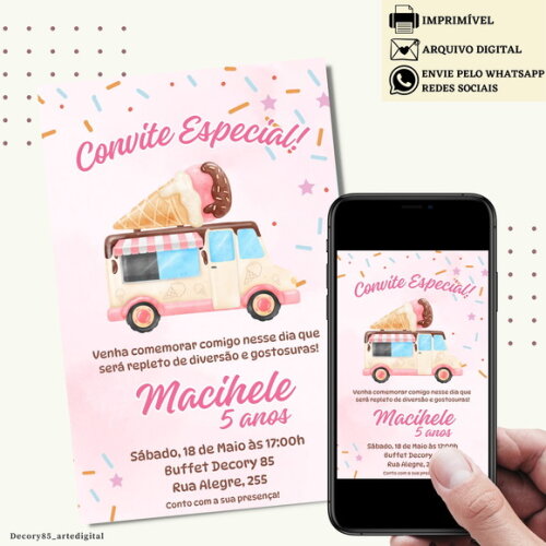 Convite Doce Confeitaria Sorvete Digital Virtual