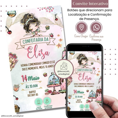 Convite Doce Confeitaria Virtual Digital Interativo