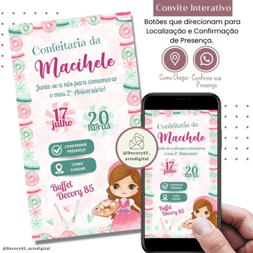 Convite Doce Confeitaria Virtual Digital Interativo