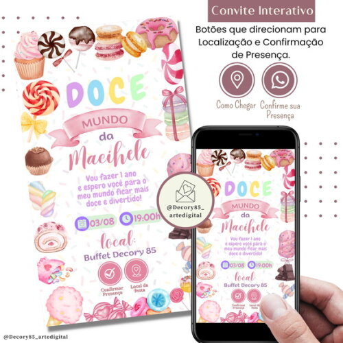 Convite Doce Confeitaria Virtual Digital Interativo