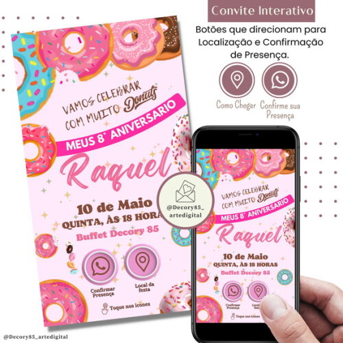 Convite Donuts Doce Digital Interativo Virtual