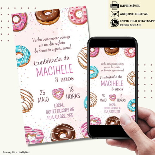 Convite Donuts Doce Digital Virtual