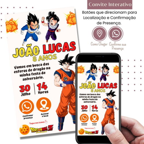 Convite Dragon Ball Z Goku Digital Interativo Virtual