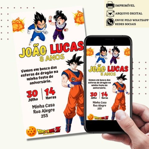 Convite Dragon Ball Z Goku Digital Virtual